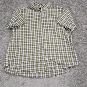 Sonoma Jean Company Mens XL Short Sleeve Plaid Button Down Shirt Yellow Blue
